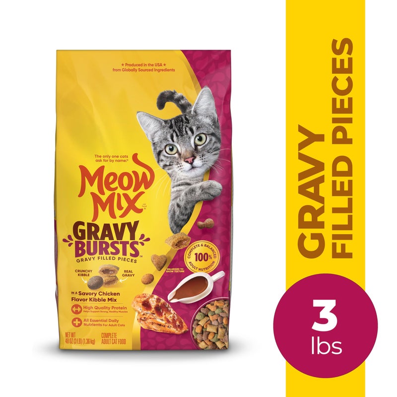 Meow Mix Gravy Bursts Dry Cat Food, Chicken, 3 LB Bag - Image 2