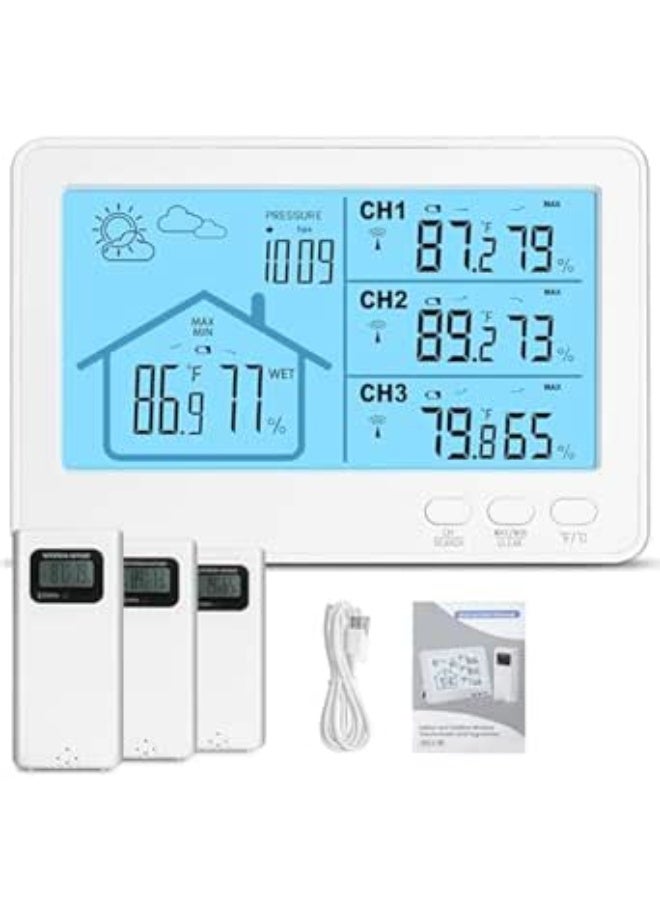LENND Weather Station Wireless Indoor Outdoor Thermometer Hygrometer with Multiple Temperature Sensors, Temperature and Humidity Monitor, Weather Thermometer for Forecast Stations with Backlight - Image 1