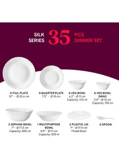LARAH BY BOROSIL Larah by Borosil Luna Silk Series Opalware Dinner Set | 35 Pieces for Family of 6 | Microwave & Dishwasher Safe | Bone-Ash Free | Crockery Set for Dining & Gifting | Plates & Bowls | White  - Image 5