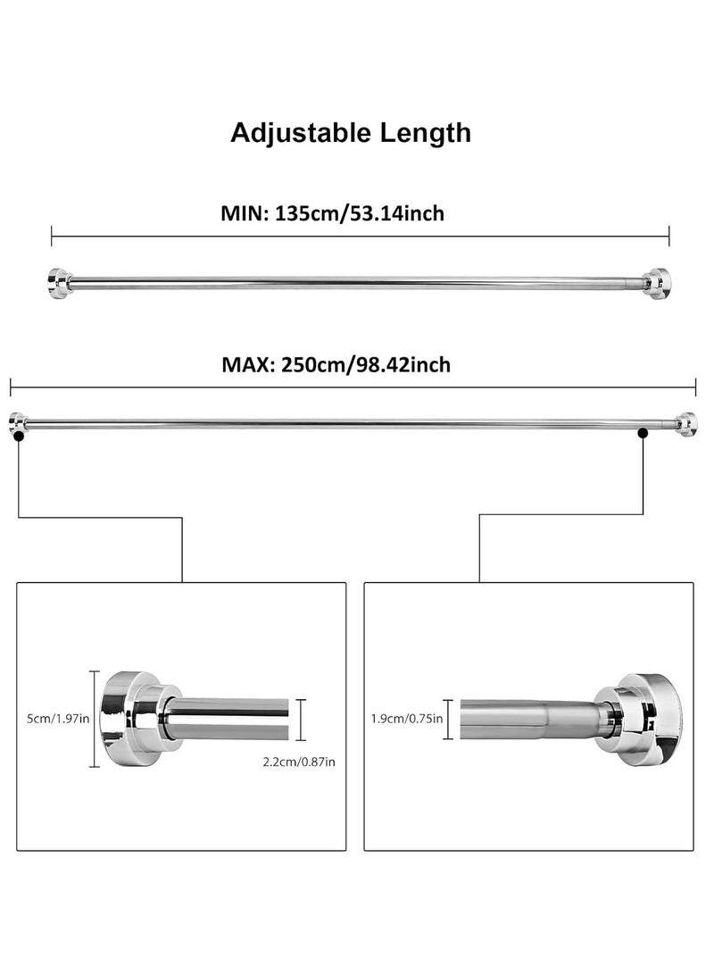 Rubik Shower Curtain Rod Adjustable 135cm to 250cm Extendable Length Telescopic Tension Bar Stainless Steel No Drill Type for Bathroom Shower Bathtub (135cm to 250cm) - Image 5