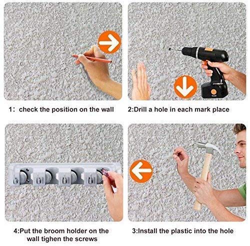 T TOPLINE Mop and Broom Holder Upgraded with Effective Strong Holding 5 Slot Position with 6 Hooks Garage Storage up to 11 Tools Wall Mounted Organize Ideas Standard Size Broom Holder - Image 4