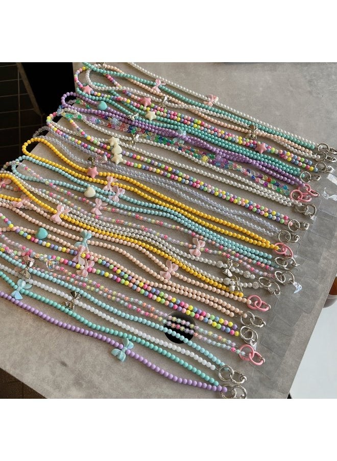 ماركة غير محددة هان فنغ فتاة اللون اليدوية سلسلة الخرز حالة الهاتف المحمول سلسلة شخصية Crossbody سوار سلسلة طويلة الحبل حقيبة سلسلة معلقة المواصفات: Xd الخرز الأزرق الطويل 1.0 متر الحب واحد الوردي القوس  - Image 2
