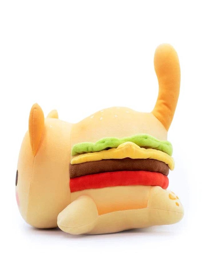 KOWSI 61-PCS | Cheeseburger Cat Plush + 60 PCS Sticker - Food Themed Mini Squishy Figures - Embroidery Realistic Plush Pillow - Kawaii Hamburger Cat Stuffed Animal Collectibles - Includes Cartoon Stickers - Image 3