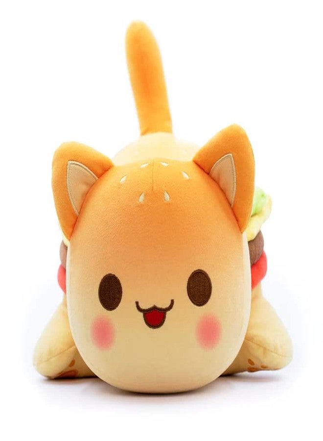 KOWSI 61-PCS | Cheeseburger Cat Plush + 60 PCS Sticker - Food Themed Mini Squishy Figures - Embroidery Realistic Plush Pillow - Kawaii Hamburger Cat Stuffed Animal Collectibles - Includes Cartoon Stickers - Image 2