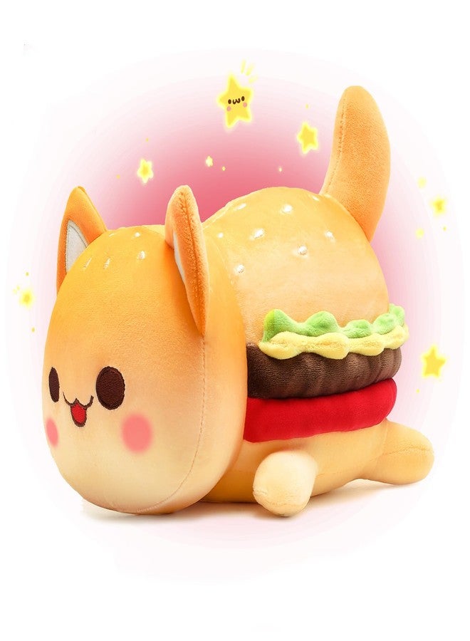 KOWSI 61-PCS | Cheeseburger Cat Plush + 60 PCS Sticker - Food Themed Mini Squishy Figures - Embroidery Realistic Plush Pillow - Kawaii Hamburger Cat Stuffed Animal Collectibles - Includes Cartoon Stickers - Image 1