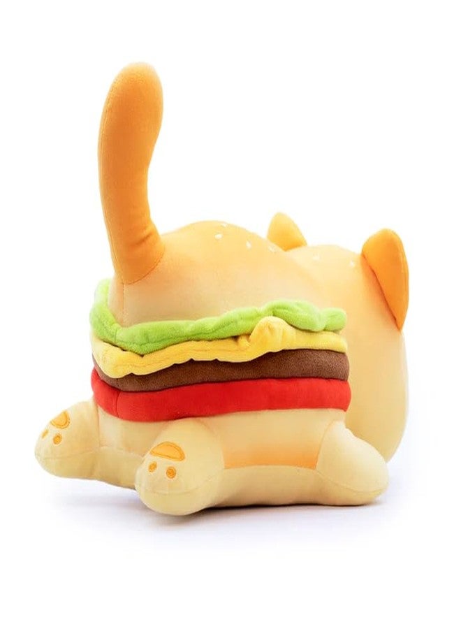 KOWSI 61-PCS | Cheeseburger Cat Plush + 60 PCS Sticker - Food Themed Mini Squishy Figures - Embroidery Realistic Plush Pillow - Kawaii Hamburger Cat Stuffed Animal Collectibles - Includes Cartoon Stickers - Image 4