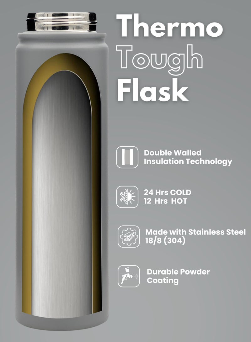 hssentials Stainless Steel Water Bottle Flask Double-Walled Vacuum-Insulated 2 Lids Eco-Friendly Perfect for Cold & Hot Drinks On The Go 100% Leakproof - Gym, School, Work, Travel (Smoke Grey) - Image 4
