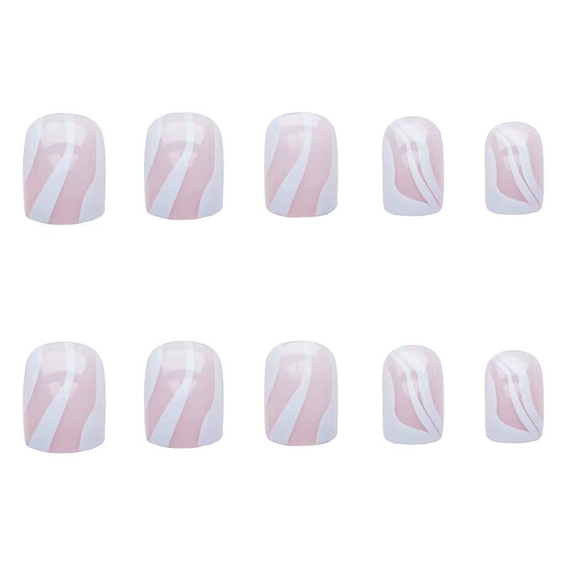 RikView White Press on Nails Medium Length with Swirls Design Square Fake Nails Full Cover Acrylic Nails - Image 2