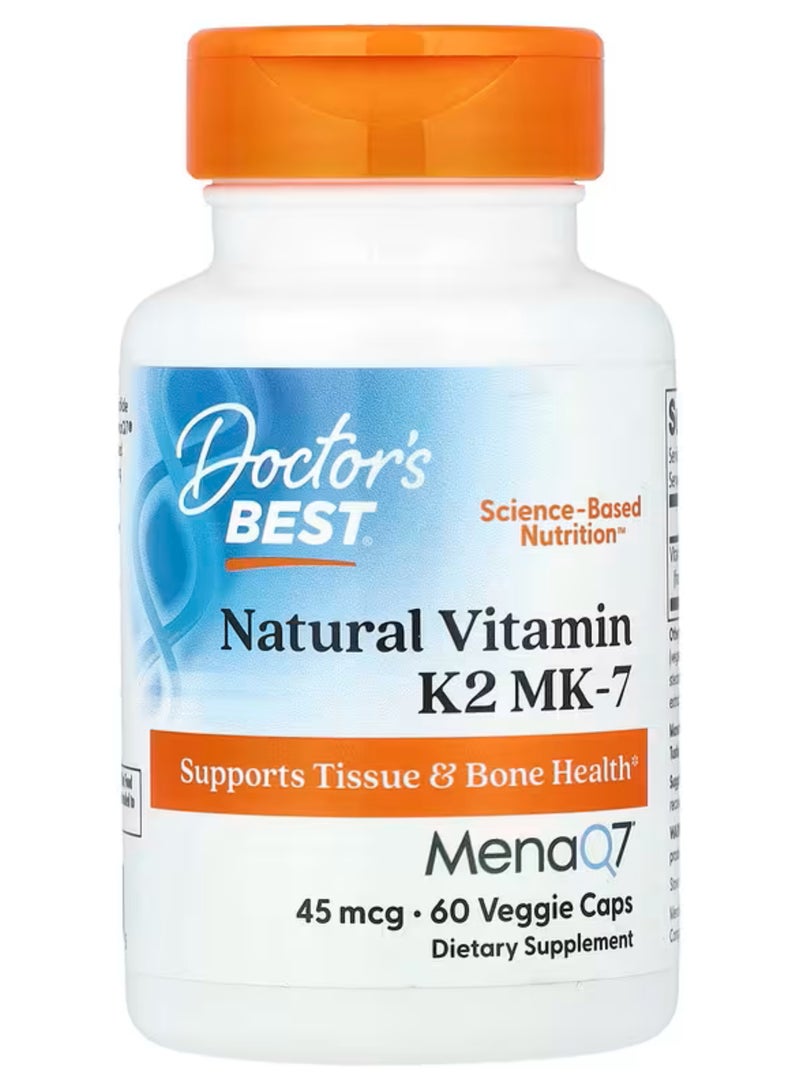 Doctor's BEST Natural Vitamin K2 MK-7 , 45 mcg, 60 Veggie Caps - Image 1