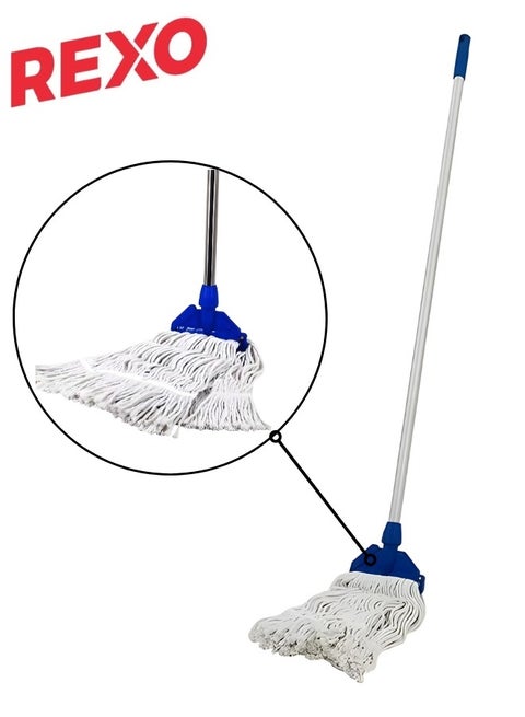 Cotton Thread Mop With A Handle Is Ideal For Cleaning All Types Of Floors Under Sofas And Beds. It Is Equipped With A Strong Metal Stick And A Hanging Loop For Easier Cleaning.