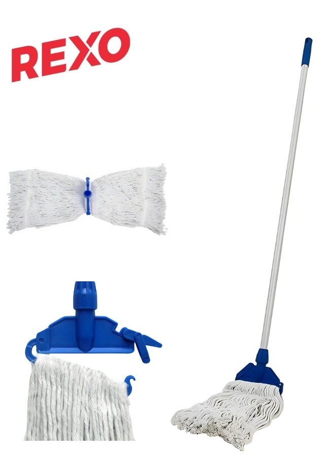 Cotton Thread Mop With A Handle Is Ideal For Cleaning All Types Of Floors Under Sofas And Beds. It Is Equipped With A Strong Metal Stick And A Hanging Loop For Easier Cleaning.