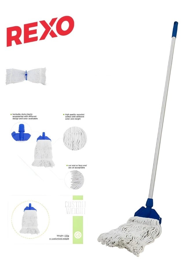 Cotton Thread Mop With A Handle Is Ideal For Cleaning All Types Of Floors Under Sofas And Beds. It Is Equipped With A Strong Metal Stick And A Hanging Loop For Easier Cleaning.