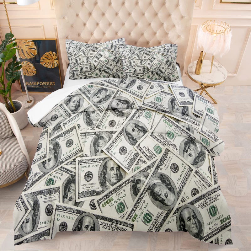 Tailor Shop Dollar Money Comforter Set for Boys Kids Ultra Soft Microfiber One Hundred Dollar Cash Money Bedding Sets Twin Size with 1 Comforter and 1 Pillowcase Home Decoration