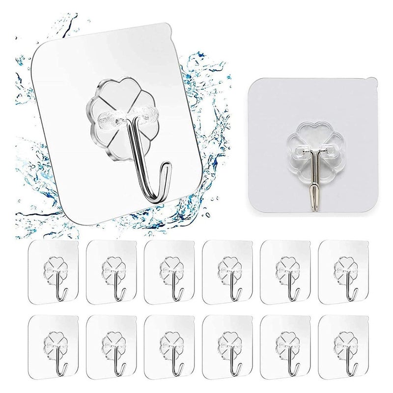 RAXON™ Pack of 15PC Self Adhesive Plastic Wall Hooks, Heavy Duty Sticky Hooks for Hanging 10KG Waterproof Transparent Adhesive Hooks for Wall, Wall Hangers for Kitchen Bathroom Bedroom Accessories - Image 1