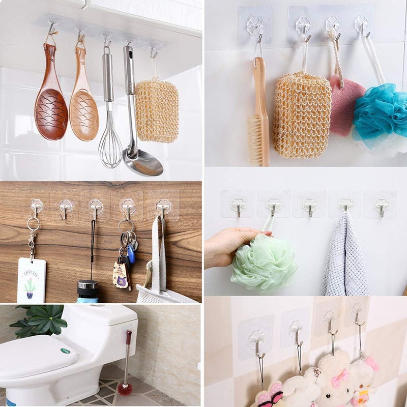 RAXON™ Pack of 15PC Self Adhesive Plastic Wall Hooks, Heavy Duty Sticky Hooks for Hanging 10KG Waterproof Transparent Adhesive Hooks for Wall, Wall Hangers for Kitchen Bathroom Bedroom Accessories - Image 5