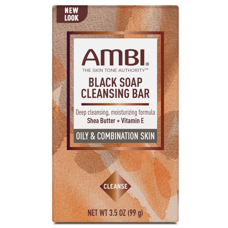 Ambi Black Soap Cleansing Bar, Deep Cleansing, Moisturizing Formula with Shea Butter + Vitamin E for Oily & Combination Skin, 3.5 OZ - 12 Pack - Image 1