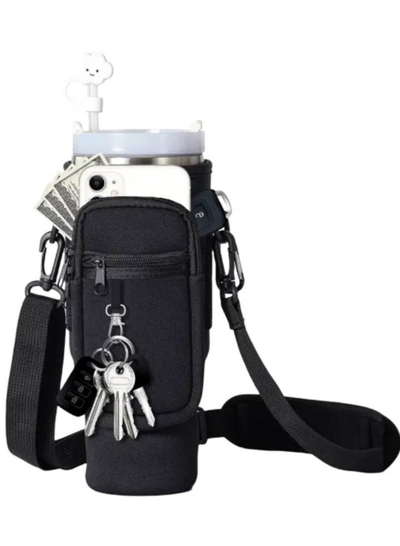 40oz(1200ml) Neoprene Water Bottle Carrier Bag For Stanley Quencher Cup Sleeve with Adjustable Shoulder Strap Water Bottle Holder Pouch  - Image 1