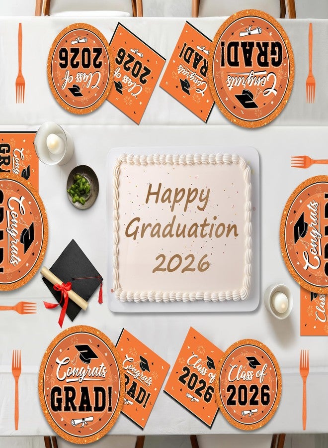 QZYL 50 Set Graduation Supplies 2026, Orange Graduation Plates and Napkins, Disposable Dessert Plates and Plastic Forks, 200Pcs Grad Party Tableware for Wedding, Birthday, Graduation - Image 5