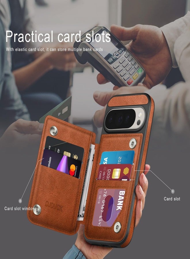 DJDUCK Designed for Google Pixel 10 Pro XL Case Wallet with Card Holder, [Magnetic Clasp Cover] [RFID Blocking Leather Protection] Shockproof Women Men Cases for Pixel 10 Pro XL Light Brown - Image 3