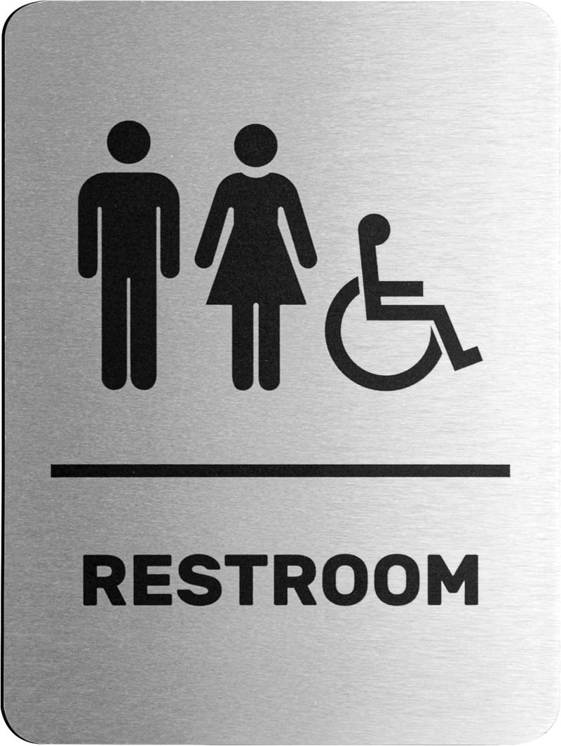 GLOBE ROCKET Unisex and Handicap Restroom Sign - Brushed Aluminum - Image 1