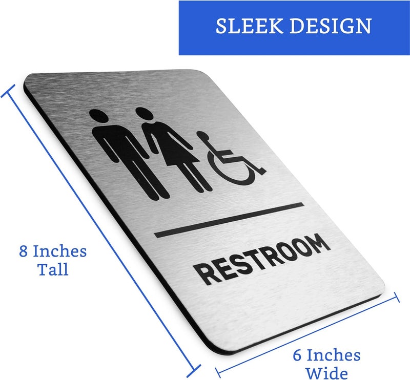 GLOBE ROCKET Unisex and Handicap Restroom Sign - Brushed Aluminum - Image 2