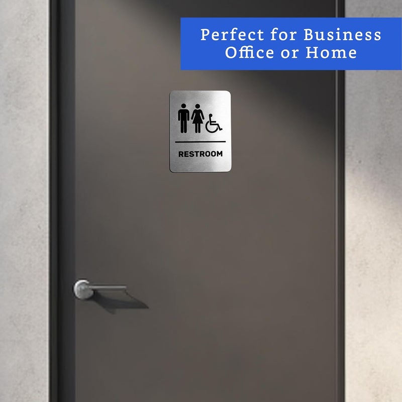 GLOBE ROCKET Unisex and Handicap Restroom Sign - Brushed Aluminum - Image 5
