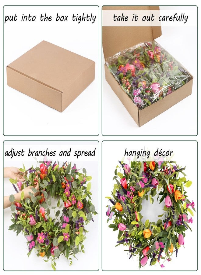 lokeisna 24" Wreaths for Front Door, Wreath with Tulip Wreath, Butterfly, Lavender and Eucalyptus, Vivid Artificial Floral for Wall Window Farmhouse Party Holiday Home Décor - Image 5