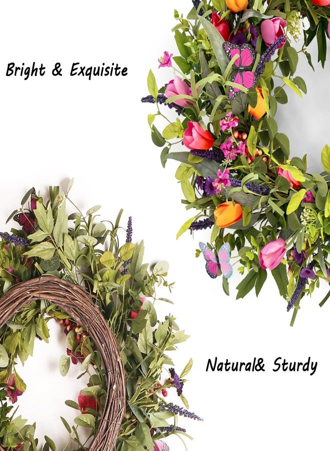 lokeisna 24" Wreaths for Front Door, Wreath with Tulip Wreath, Butterfly, Lavender and Eucalyptus, Vivid Artificial Floral for Wall Window Farmhouse Party Holiday Home Décor - Image 4