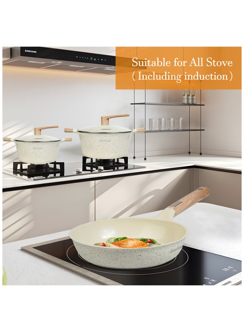 هوسرولاند طقم أواني وأواني من 7 قطع ، طقم أواني طهي مطلية بالألمنيوم بالجرانيت ، طقم طهي غير لاصق للمطبخ ، وعاء مع غطاء ، قدر ، مقلاة ، خالي من حمض بيرفلورو الأوكتانويك (PFOA) - Image 3