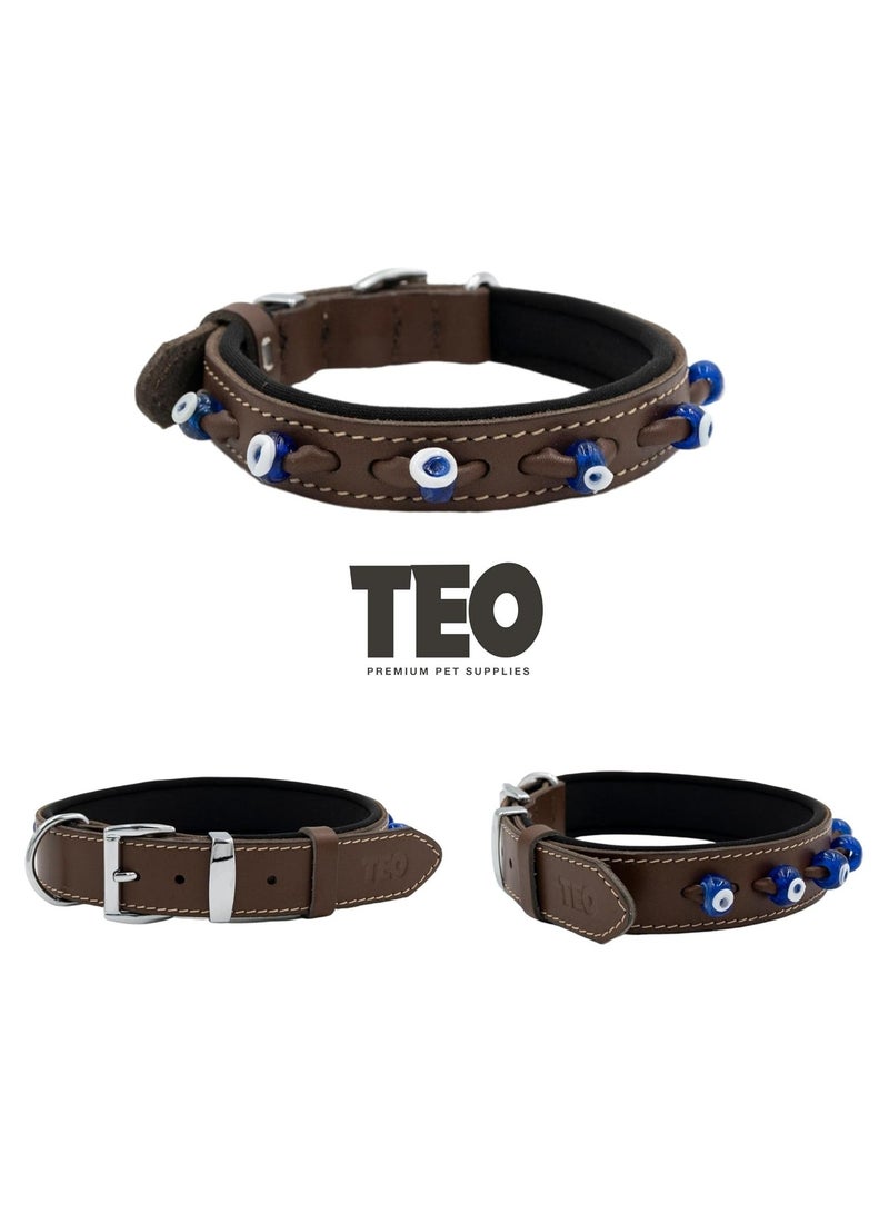 Teo Premium Pet Supplies Large Leather Dog Neck Collar Adjustable Durable Pet Collars for Dogs With Breathable Heavy Duty Rust-Proof Dog Accessories Metal Buckle Brown - Image 2