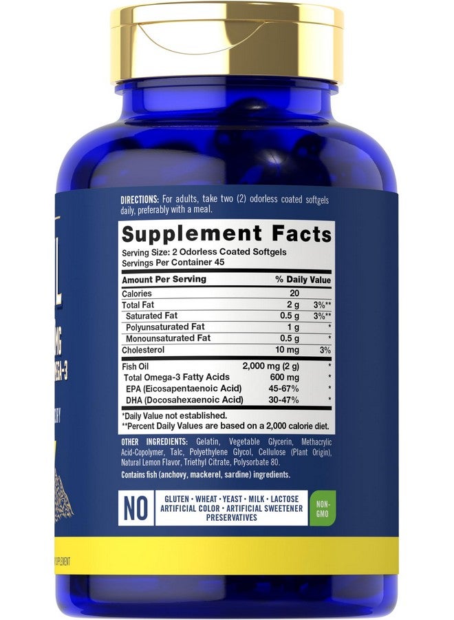 Carlyle Fish Oil 2000mg | 600mg Omega 3 Supplement for Men & Women | 90 Odorless Softgels | Lemon Flavored | Non-GMO and Gluten Free - Image 2