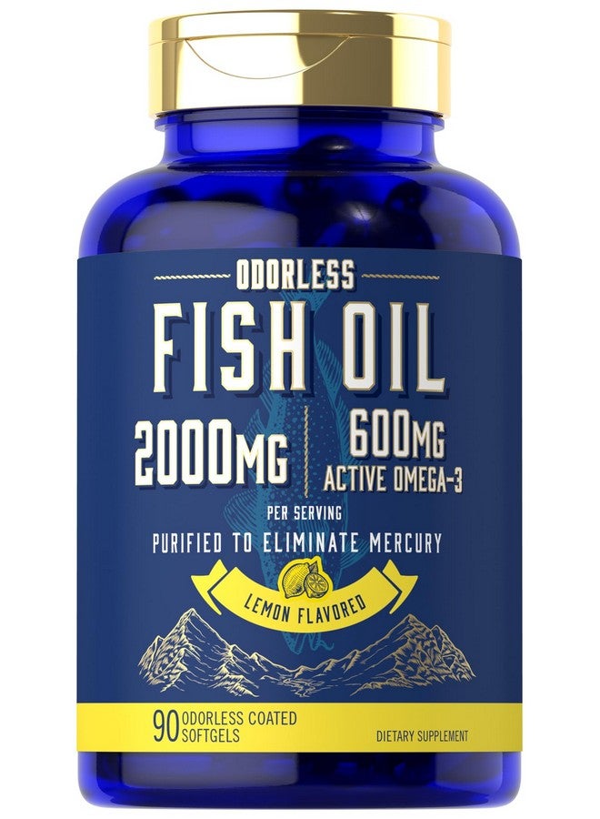Carlyle Fish Oil 2000mg | 600mg Omega 3 Supplement for Men & Women | 90 Odorless Softgels | Lemon Flavored | Non-GMO and Gluten Free - Image 1