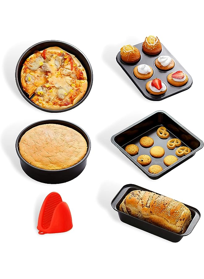 & مجموعة الخبز المكونة من 5 قطع من أدوات الخبز وأواني الطبخ غير اللاصقة - كعكة من الفولاذ الكربوني بدرجة الطعام والخبز المحمص وصينية البيتزا وصواني الخبز العميقة مع غطاء سيليكون لخبز الكعك والبسكويت - Image 1
