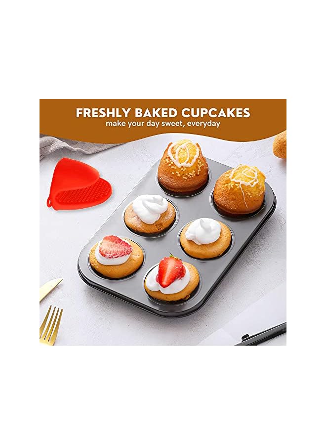 & مجموعة الخبز المكونة من 5 قطع من أدوات الخبز وأواني الطبخ غير اللاصقة - كعكة من الفولاذ الكربوني بدرجة الطعام والخبز المحمص وصينية البيتزا وصواني الخبز العميقة مع غطاء سيليكون لخبز الكعك والبسكويت - Image 2