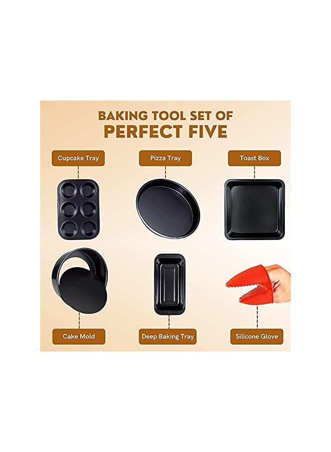 & مجموعة الخبز المكونة من 5 قطع من أدوات الخبز وأواني الطبخ غير اللاصقة - كعكة من الفولاذ الكربوني بدرجة الطعام والخبز المحمص وصينية البيتزا وصواني الخبز العميقة مع غطاء سيليكون لخبز الكعك والبسكويت - Image 3