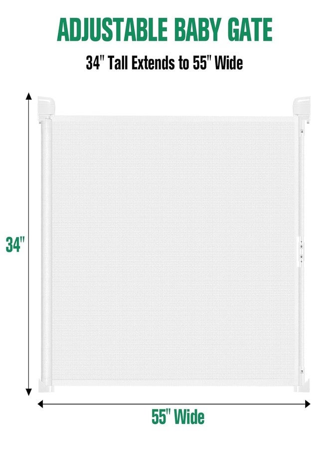 Valajogi Retractable Baby Gate for Doorways and Stairs, Extra Wide Mesh Child Safety Gate for Kitchen Hallway Indoor, Easy Install Baby and Pet Safety Barrier, Space Saving Design (White) - Image 2