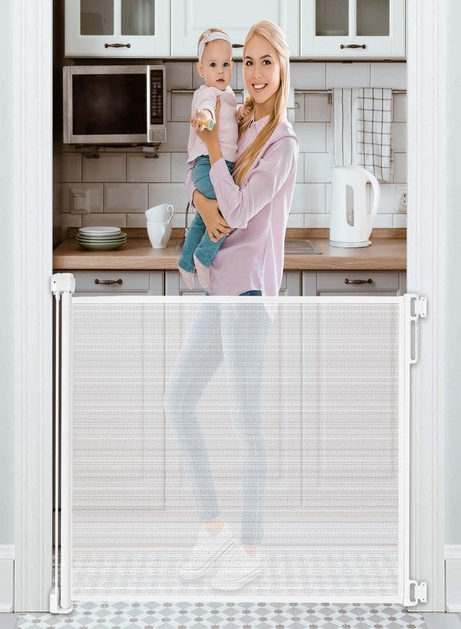 Valajogi Retractable Baby Gate for Doorways and Stairs, Extra Wide Mesh Child Safety Gate for Kitchen Hallway Indoor, Easy Install Baby and Pet Safety Barrier, Space Saving Design (White) - Image 1