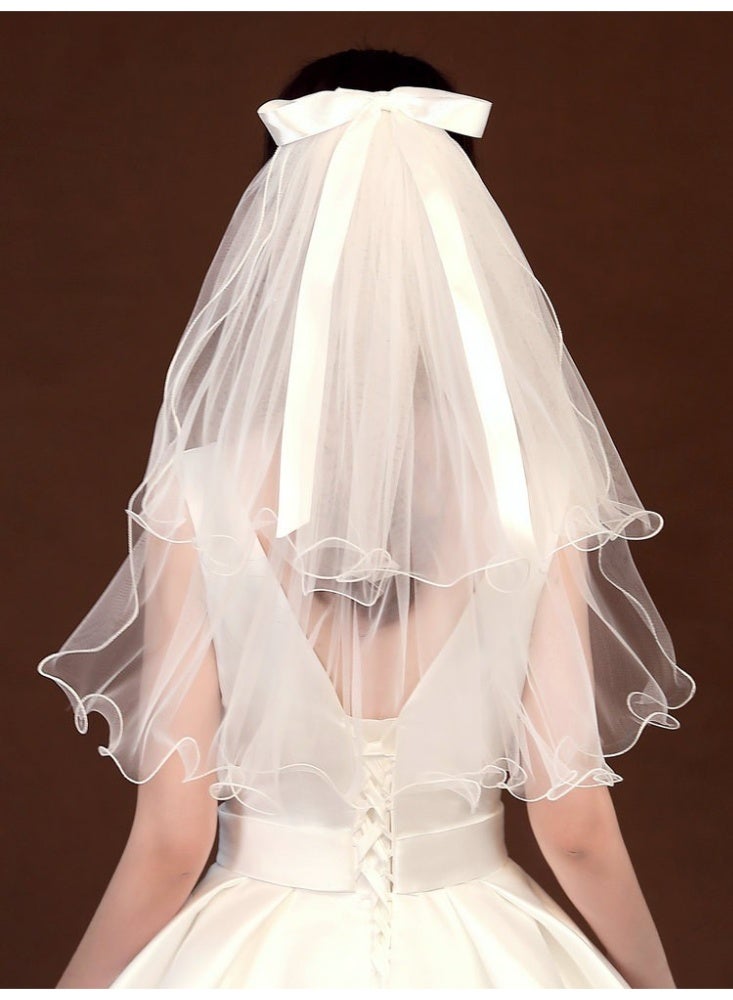 NIBEMINENT 4-Piece Bride Bow Veil Headband with Hair Clip Barrette for Wedding Engagement Bride to Be Bridal Shower Bachelorette - Image 3