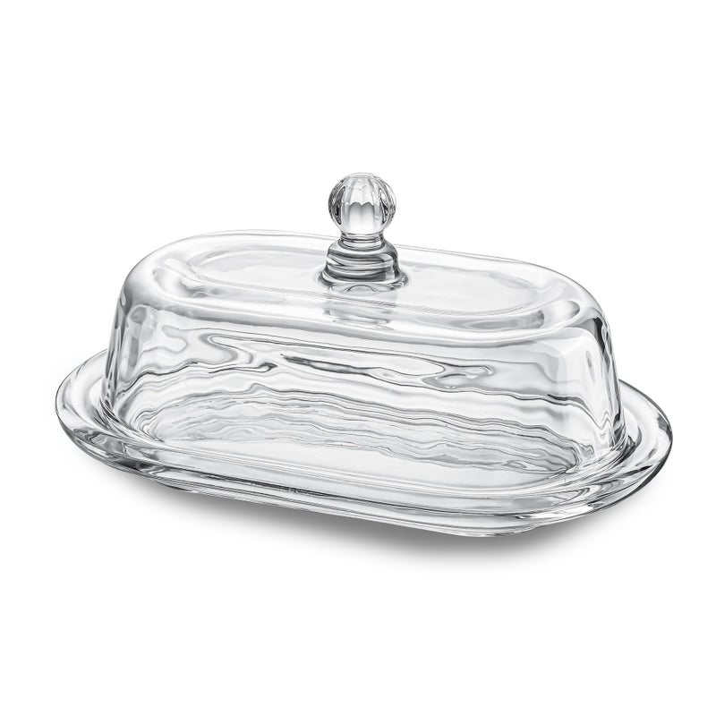 7 inch Glass Butter Dish with Lid Clear Covered Butter Dish for Countertop Elegant Butter Holder for Kitchen Dining Table Decor