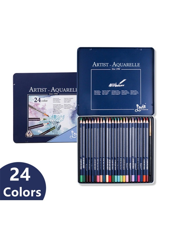 مجموعة أقلام تلوين مائية مع فرشاة - 24 لون، أقلام مائية احترافية بمقبض ثلاثي، هدية مثالية للأطفال والمبتدئين، لعيد الأضحى، المدرسة والمناسبات - Image 1