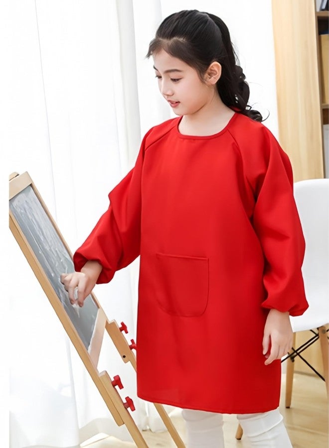Lauthen.S Kids Art Smock, Toddler Painting Apron Long Sleeves with Pocket for Crafting Painting 2-12 Years(Red,L) - Image 2