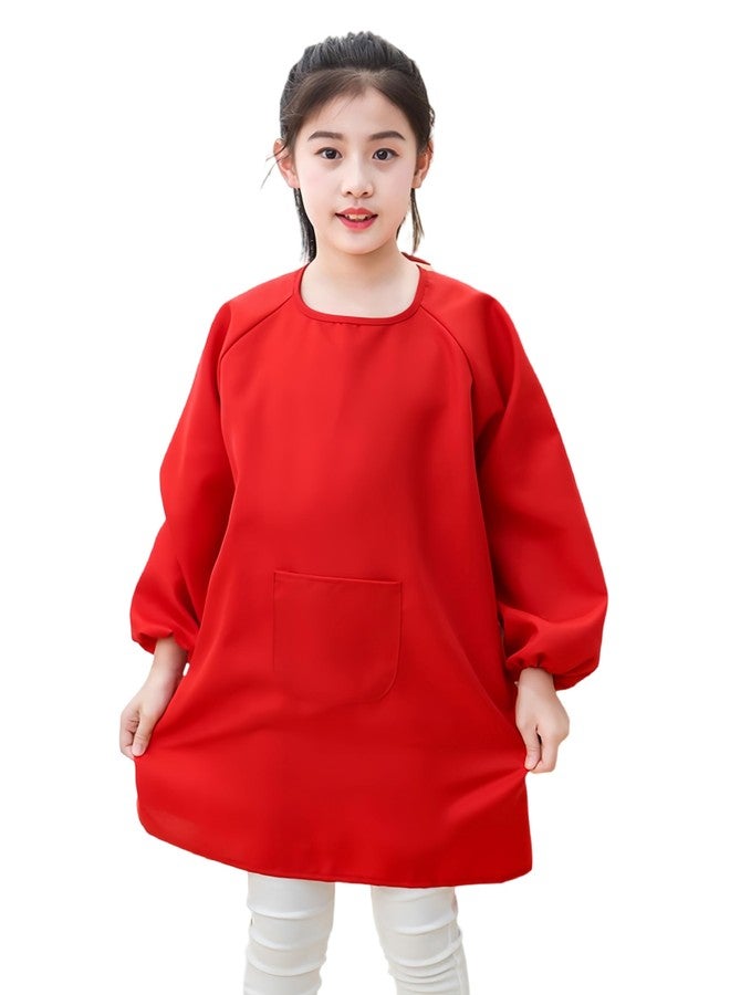 Lauthen.S Kids Art Smock, Toddler Painting Apron Long Sleeves with Pocket for Crafting Painting 2-12 Years(Red,L) - Image 1