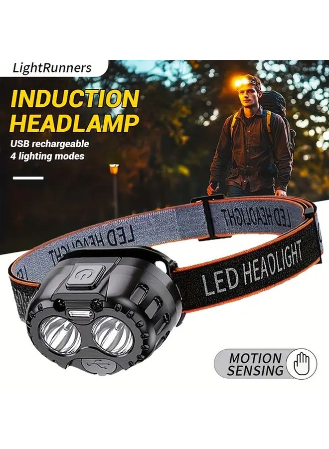 USB Rechargeable Headlamp 2 LED Motion Adjustable Gooseneck For Camping Hiking - Image 3