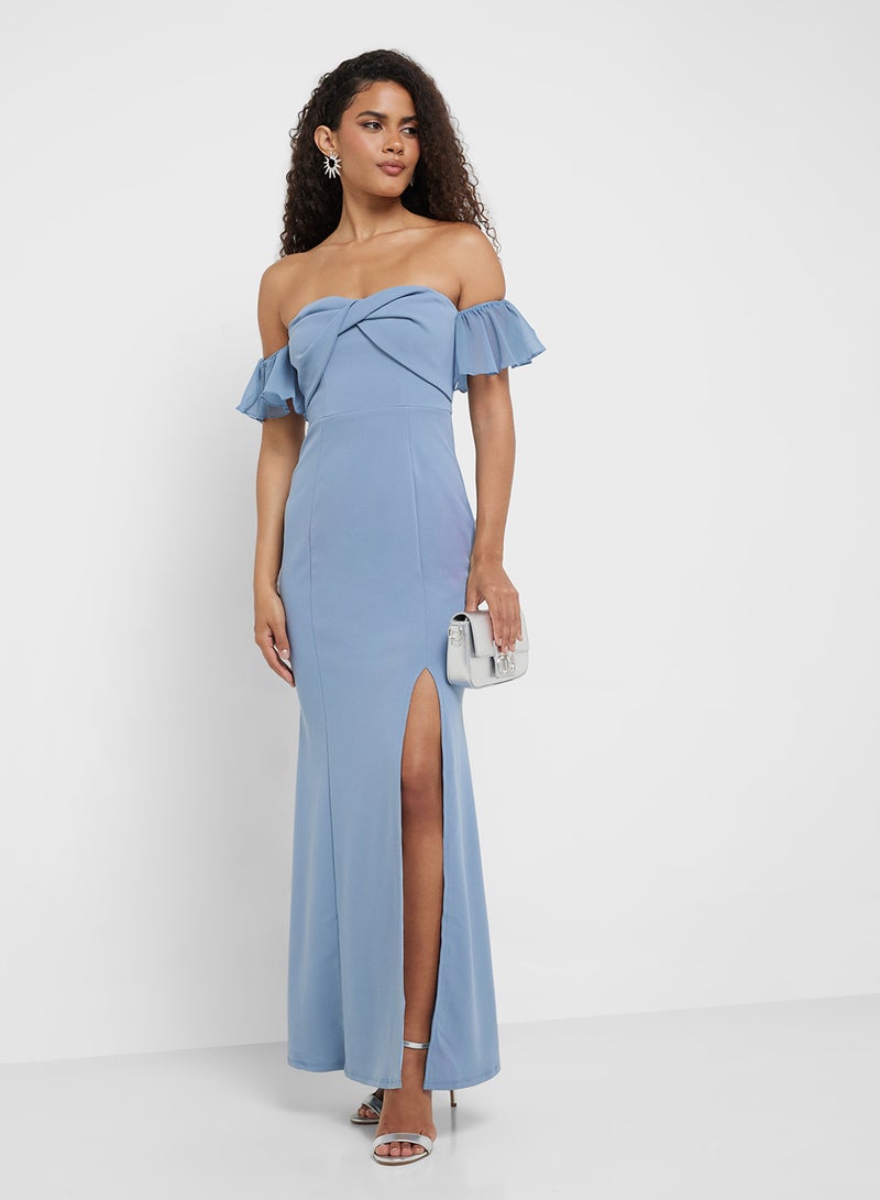 Little Mistress Off-Shoulder Slit Dress  - Image 1