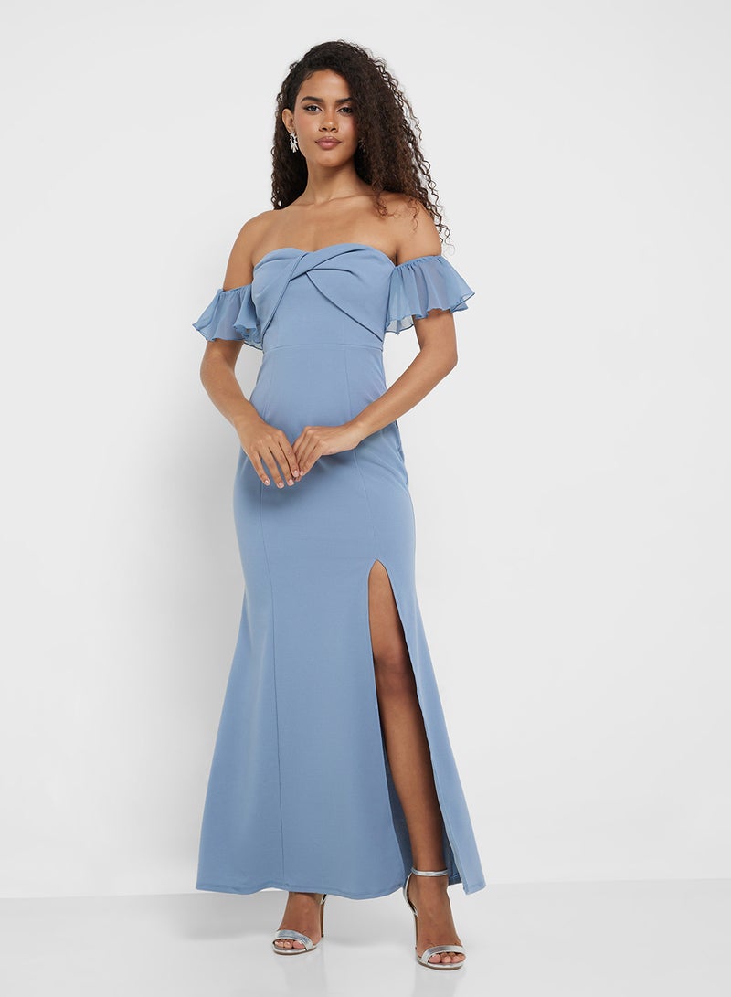 Little Mistress Off-Shoulder Slit Dress  - Image 4