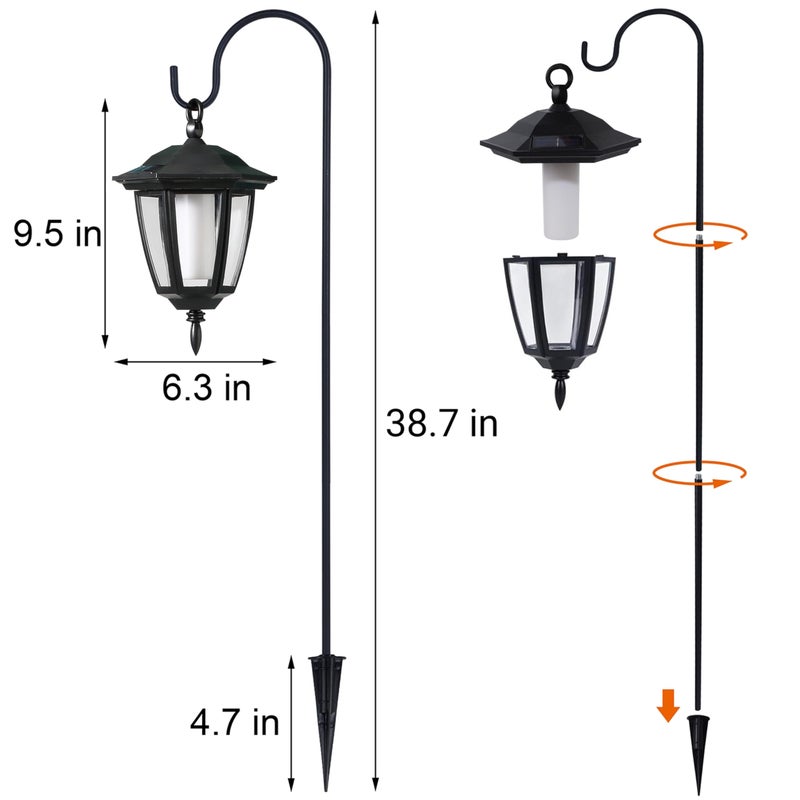 Dynaming 2 Pack Solar Flame Hanging Lights Outdoor, Solar Flickering Flame LED Garden Lanterns with 2 x 38 Inch Shepherd Hooks, Landscape Lighting Waterproof for Lawn Patio Yard Pathway Driveway - Image 3