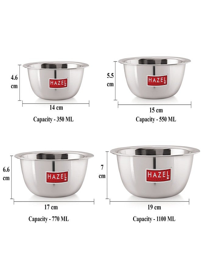 هايزل طقم أوعية خلط من الفولاذ المقاوم للصدأ من هازل، 4 قطع | أوعية من الفولاذ المقاوم للصدأ بسعات تتراوح من 350 مل إلى 1100 مل للمطبخ | أوعية فولاذية متعددة الاستخدامات للوجبات الخفيفة والطبخ والتقديم - Image 3