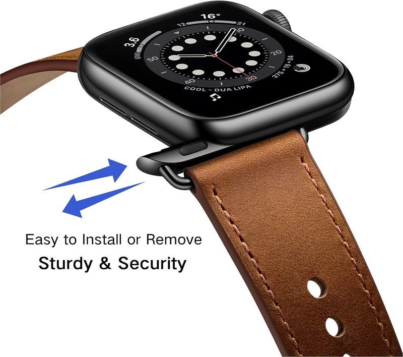 سوار OUHENG المتوافق مع Apple Watch مقاس 45مم 44مم 42مم 41مم 40مم 38مم، سوار بديل من الجلد الطبيعي لساعة iWatch SE والسلسلة 7 6 5 4 3 2 1 - Image 2