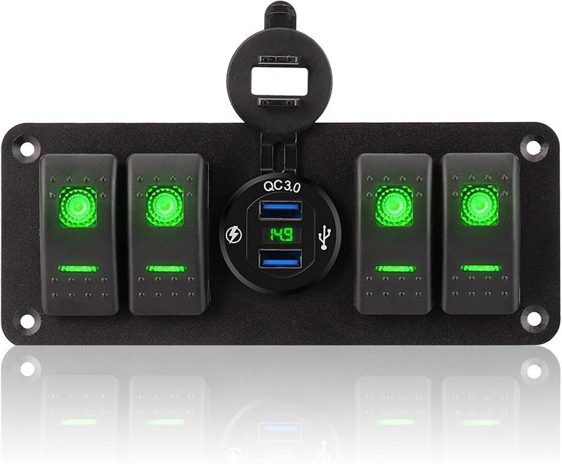 Wivplex 4 Gang Car Switch Panel with Digital Voltmeter and Dual USB Outlet - Image 2