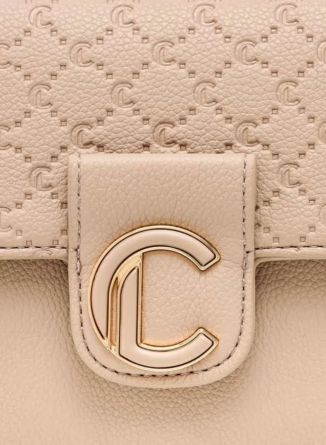 Le Confort Women Monogram Embossed Crossbody Bag with Magnetic Closure and Chain Strap